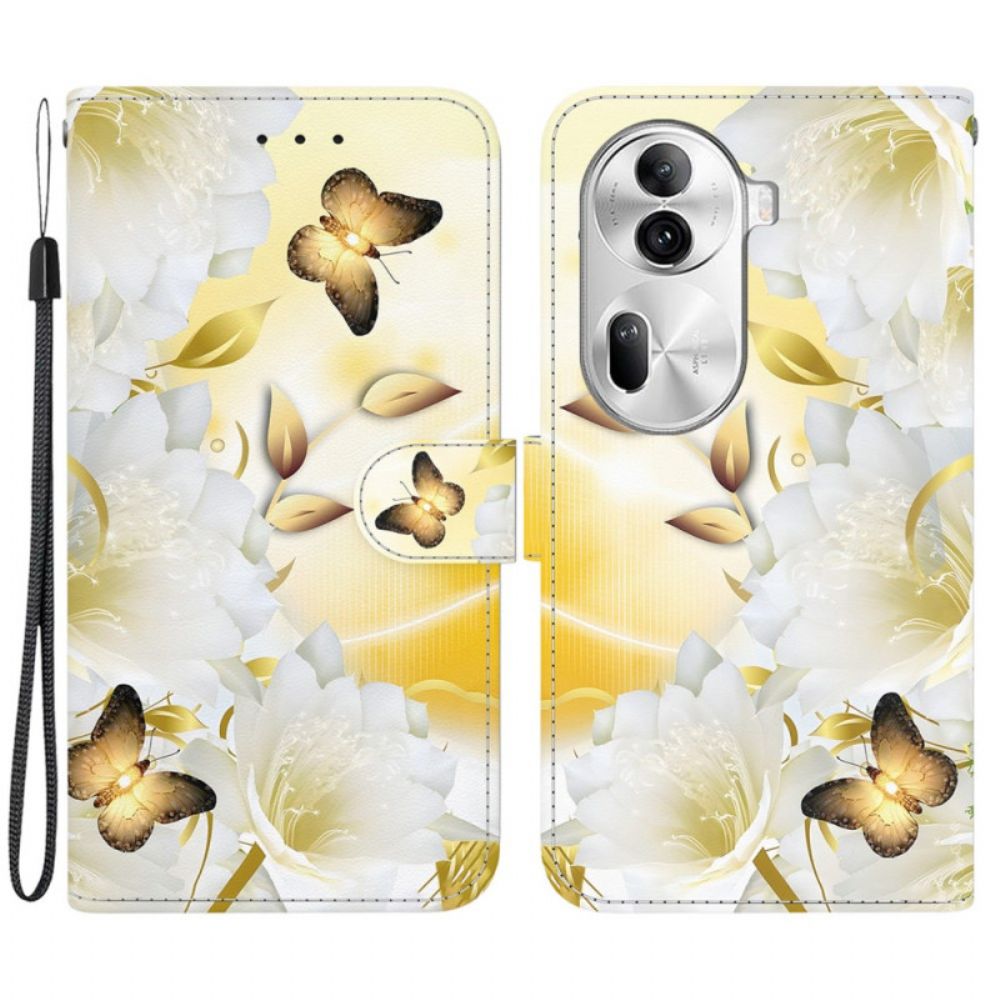 Lederhüllen Oppo Reno 11 Pro 5g Handyhülle Goldene Schmetterlinge Und Blumen