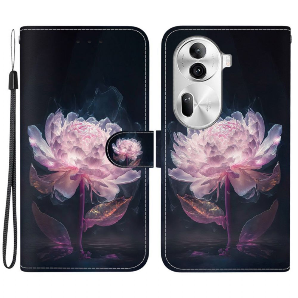 Lederhüllen Oppo Reno 11 Pro 5g Handyhülle Lila Pfingstrose Mit Riemen