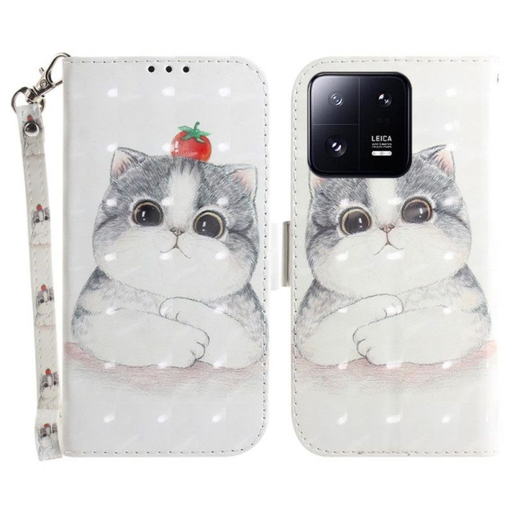 Flip Case Für Xiaomi 13 Pro Mit Kordel Tanga Mit Grafischer Katze