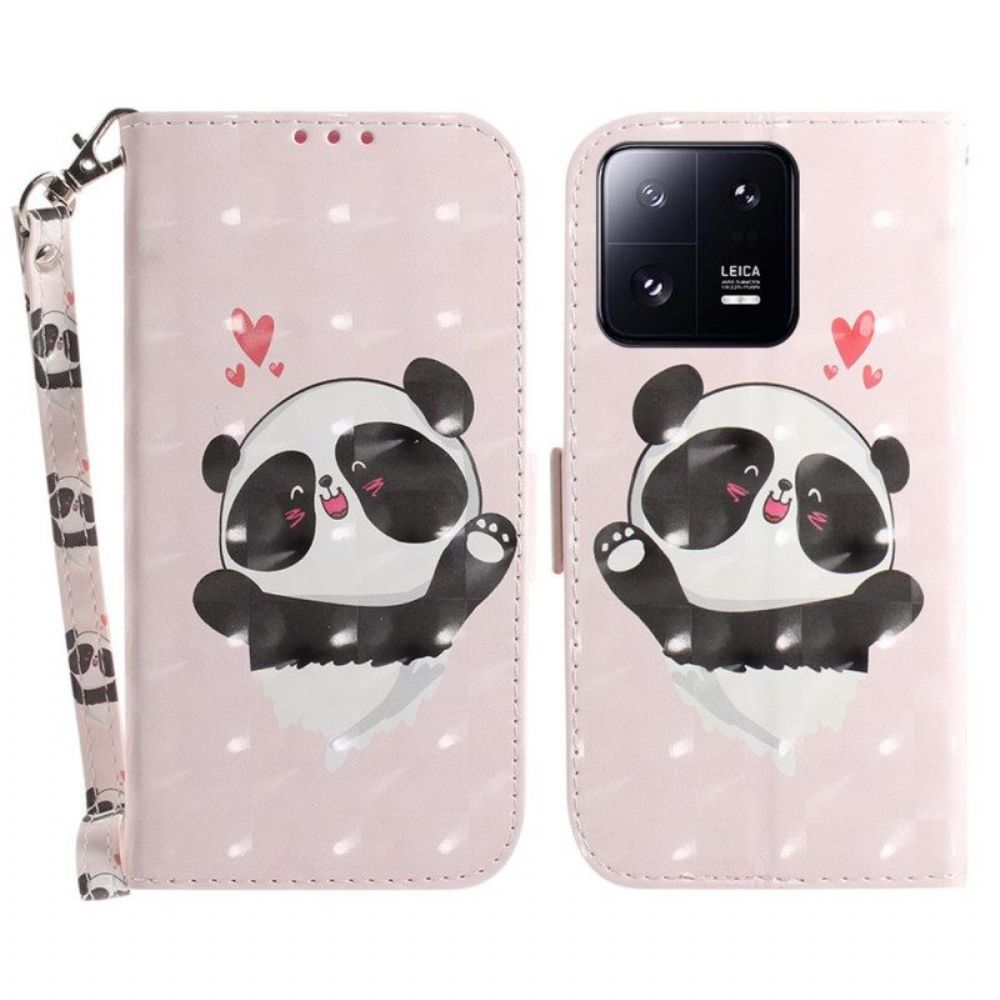 Lederhüllen Für Xiaomi 13 Pro Mit Kordel Panda Love Mit Schlüsselband