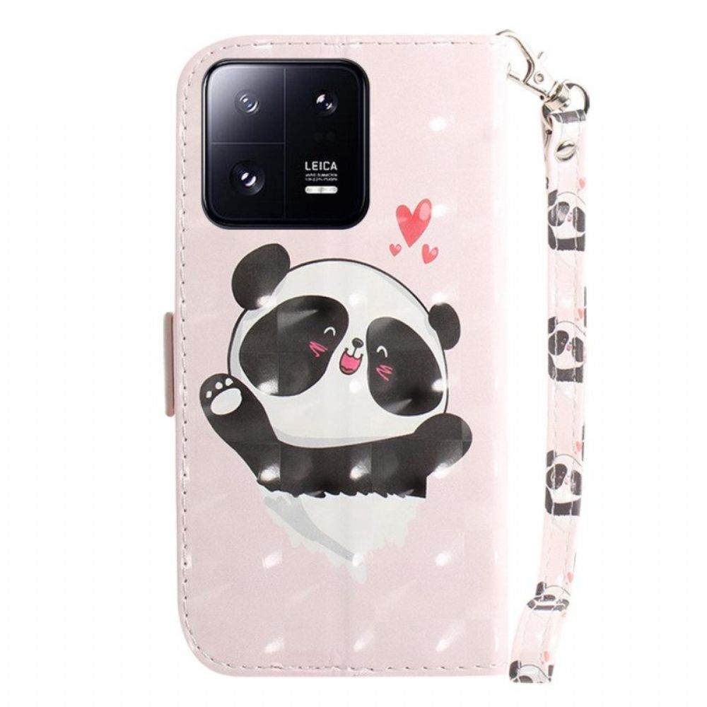 Lederhüllen Für Xiaomi 13 Pro Mit Kordel Panda Love Mit Schlüsselband