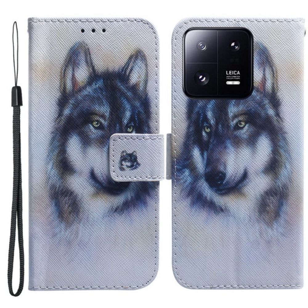 Lederhüllen Für Xiaomi 13 Pro Mit Kordel Riemchen-aquarell-hund