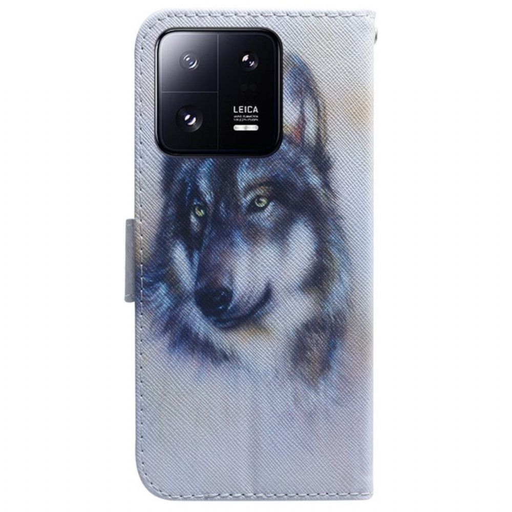 Lederhüllen Für Xiaomi 13 Pro Mit Kordel Riemchen-aquarell-hund