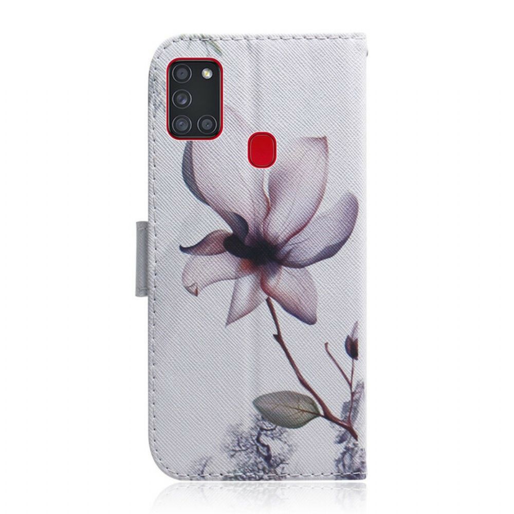 Flip Case Für Samsung Galaxy A21s Alte Rosenblüte