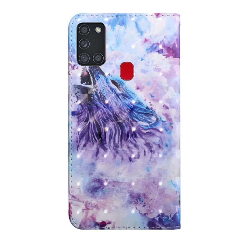 Flip Case Für Samsung Galaxy A21s Aquarell Wolf