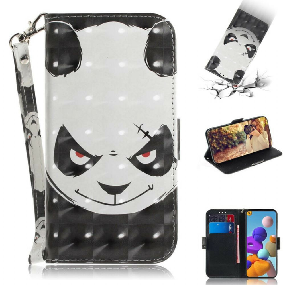 Flip Case Für Samsung Galaxy A21s Mit Kordel Wütender Panda Mit Riemen