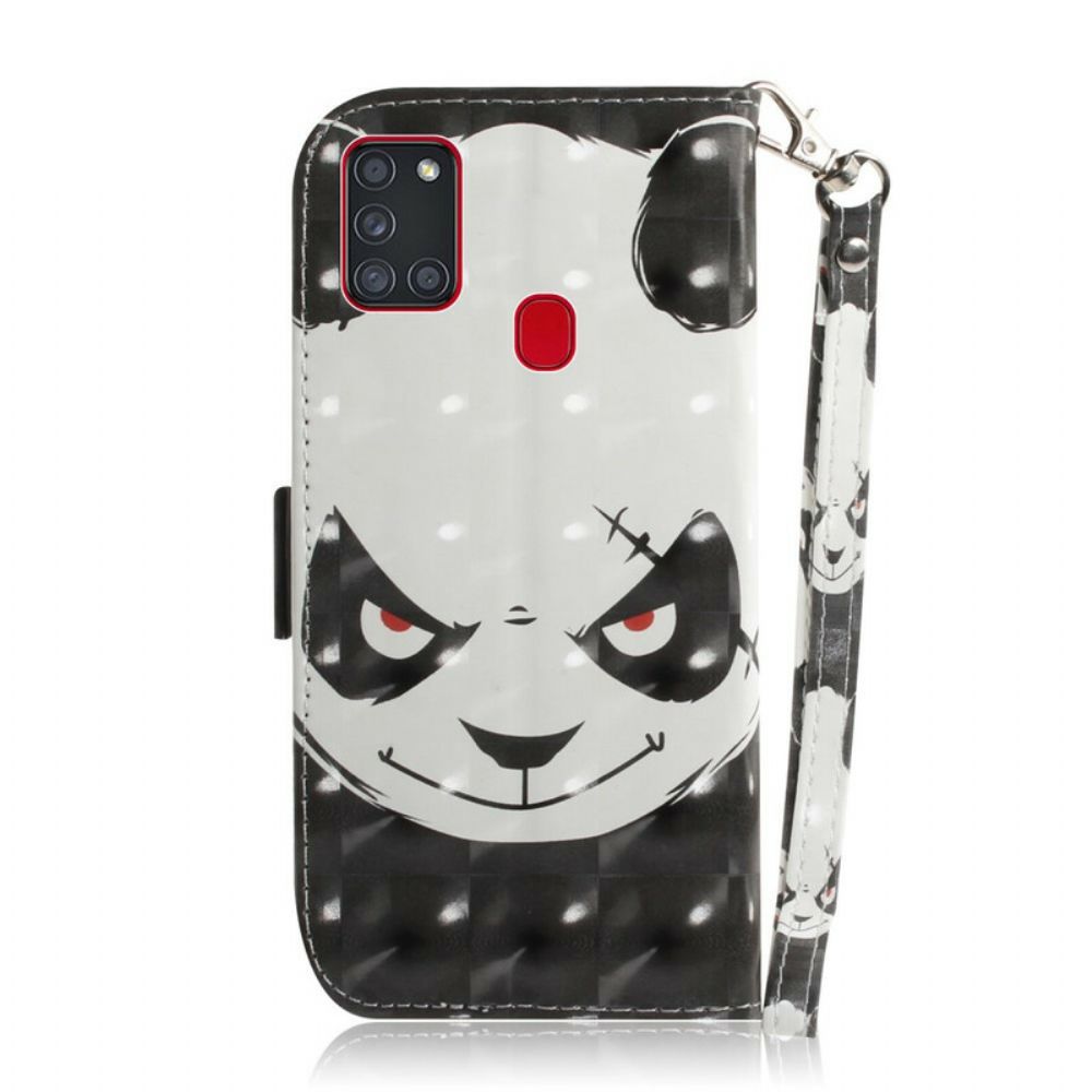 Flip Case Für Samsung Galaxy A21s Mit Kordel Wütender Panda Mit Riemen