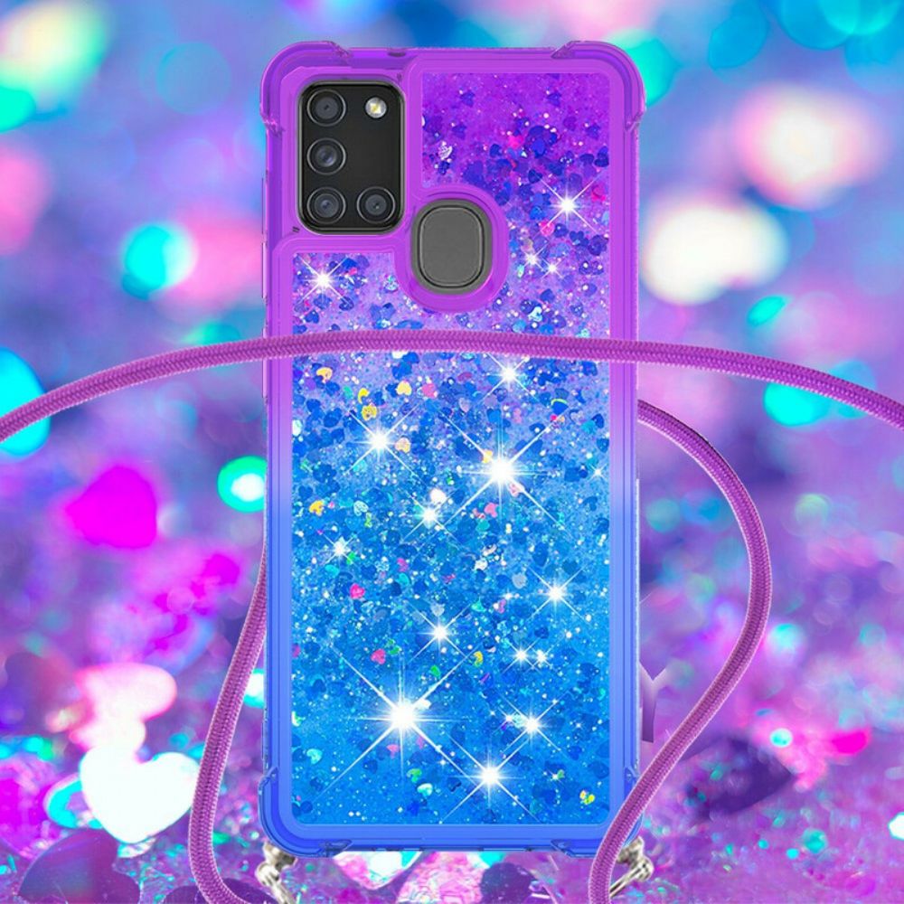 Handyhülle Für Samsung Galaxy A21s Silikon Glitter Und Kordel