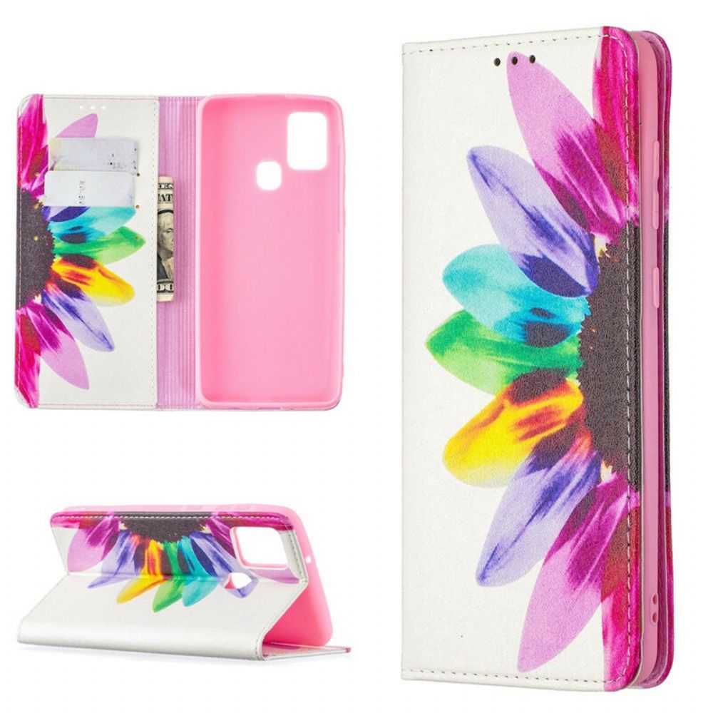 Lederhüllen Für Samsung Galaxy A21s Aquarell Blume