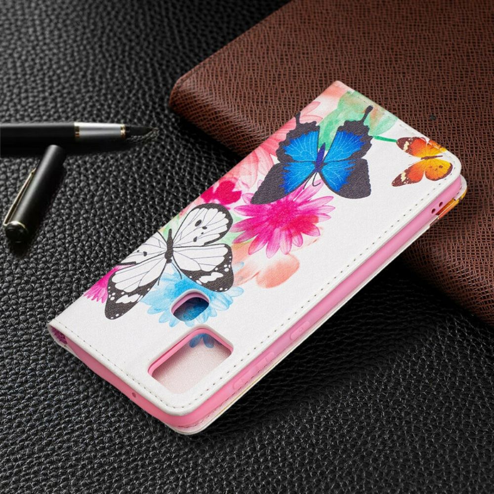 Schutzhülle Für Samsung Galaxy A21s Flip Case Bunte Schmetterlinge