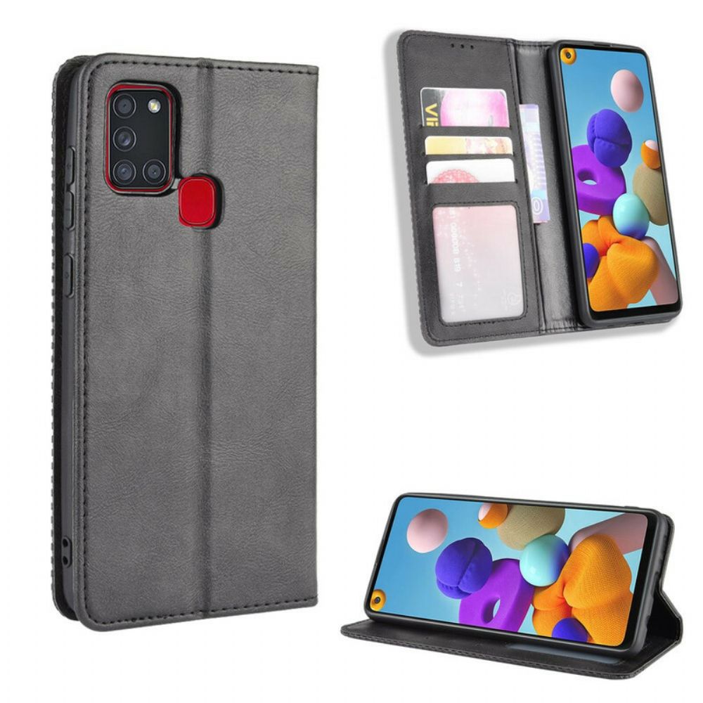 Schutzhülle Für Samsung Galaxy A21s Flip Case Stilisierter Vintage-ledereffekt