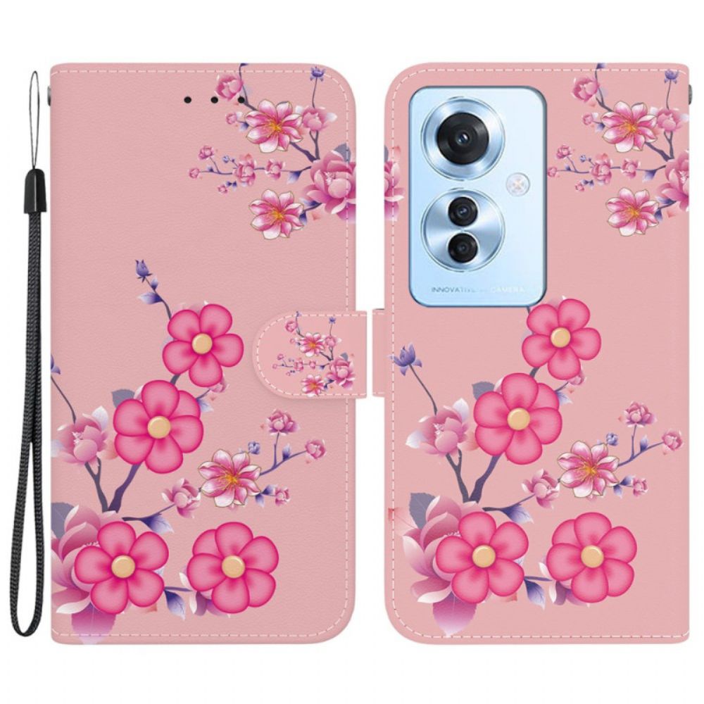 Lederhüllen Oppo Reno 11f 5g Handyhülle Sakura-muster Mit Riemen