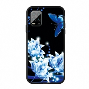 Hülle Für Xiaomi Mi 10 Lite Schmetterling Und Blaue Blumen