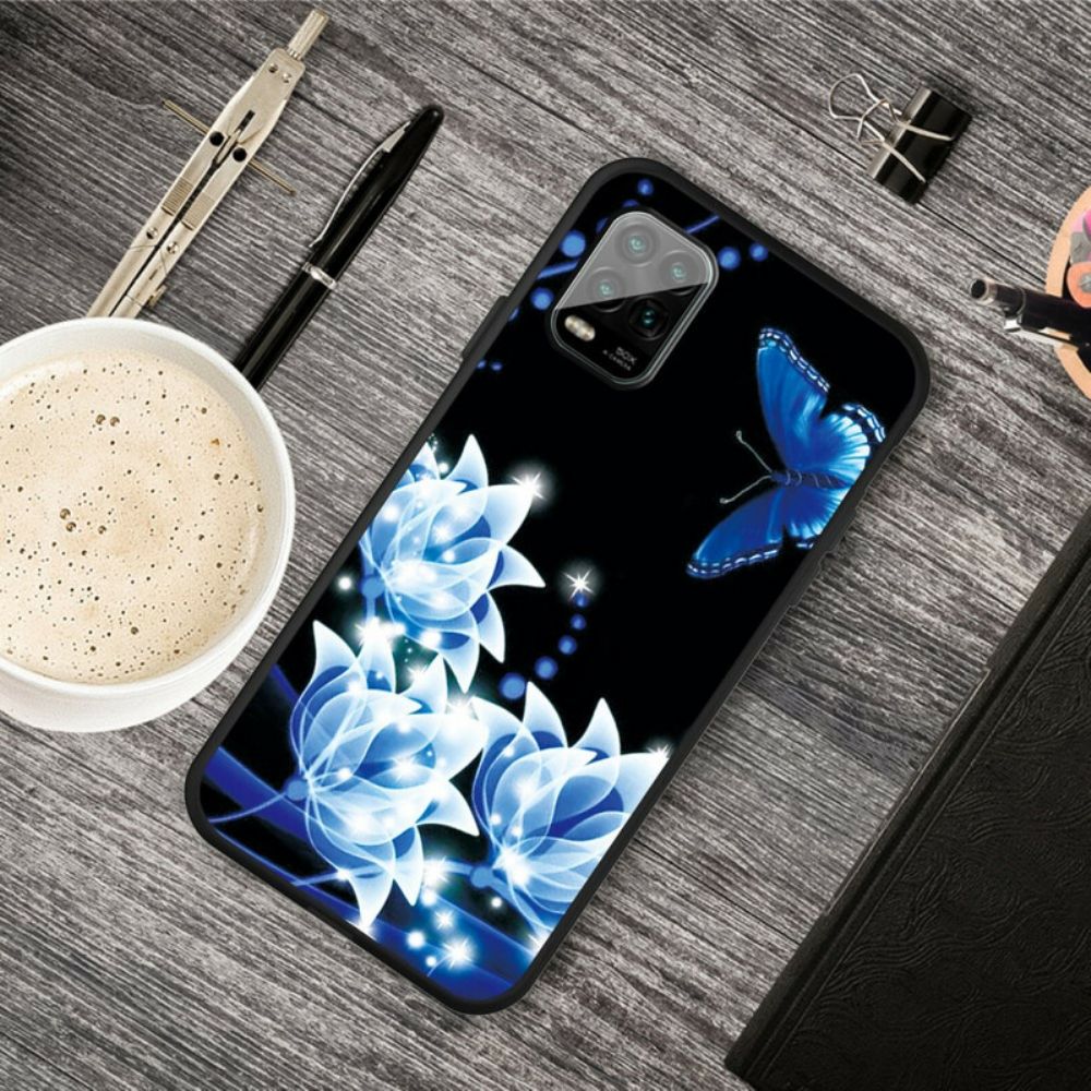 Hülle Für Xiaomi Mi 10 Lite Schmetterling Und Blaue Blumen