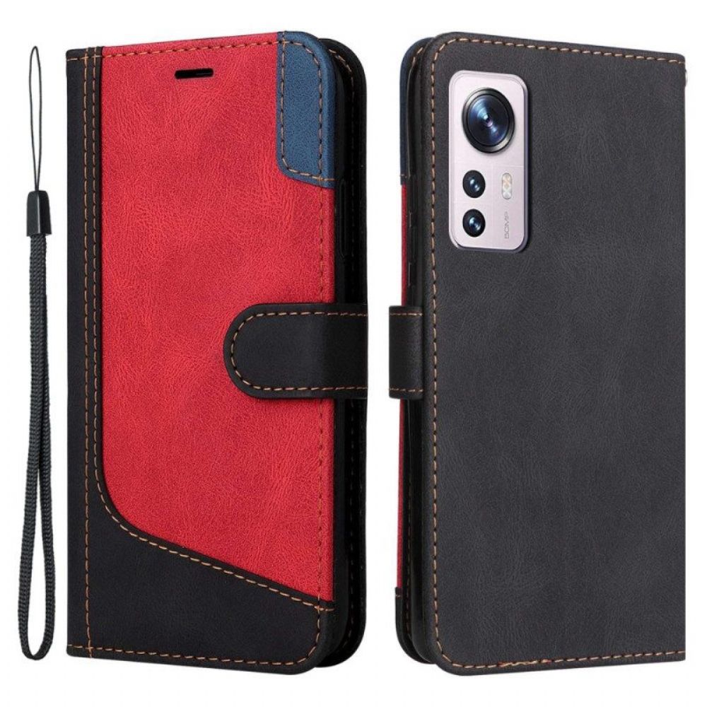 Flip Case Für Xiaomi 12 / 12X Mit Kordel Dreifarbiges Armband