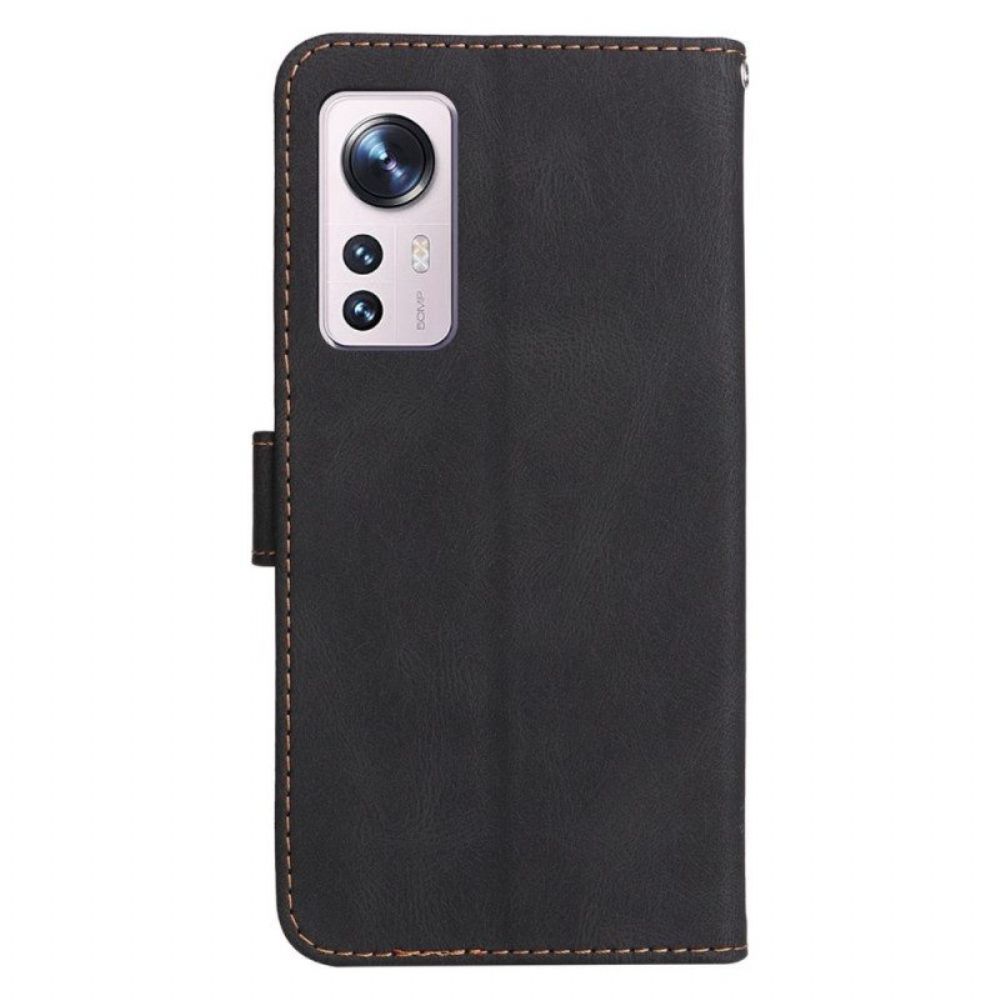 Flip Case Für Xiaomi 12 / 12X Mit Kordel Dreifarbiges Armband