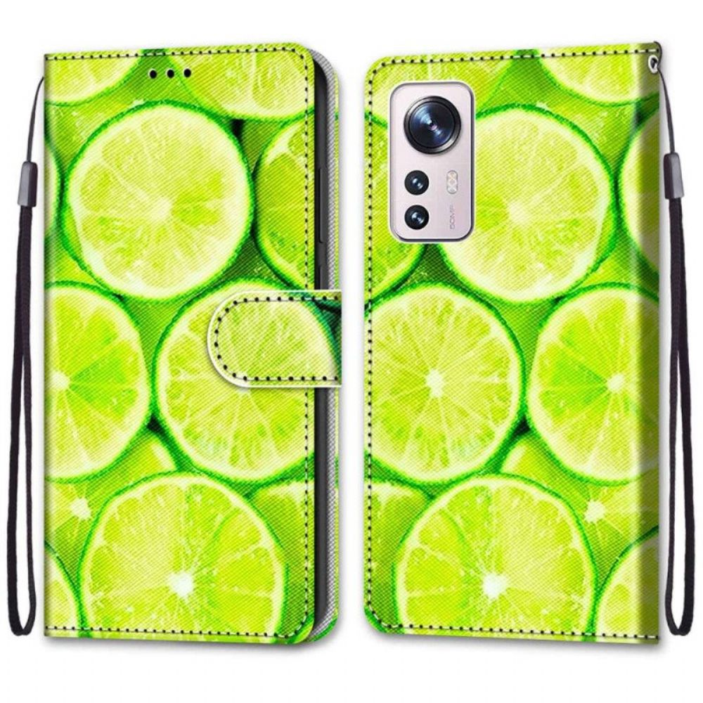 Flip Case Für Xiaomi 12 / 12X Mit Kordel Limettenstreifen