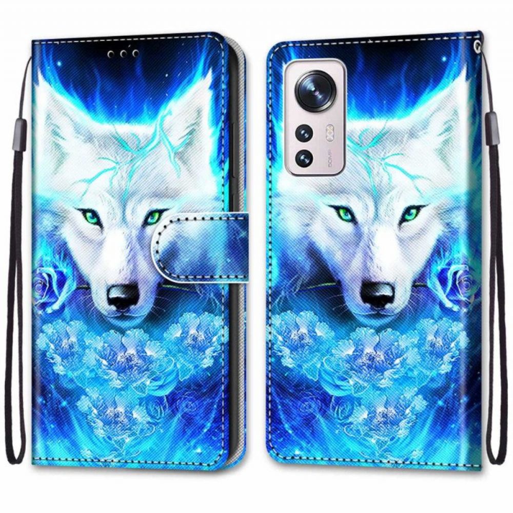 Flip Case Für Xiaomi 12 / 12X Mit Kordel Schlüsselband Wolf