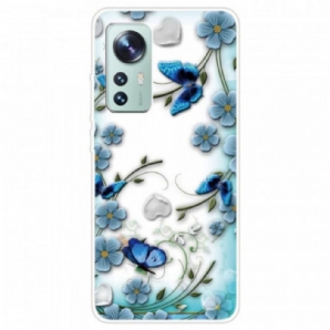 Hülle Für Xiaomi 12 / 12X Blaue Blumen Und Schmetterlinge