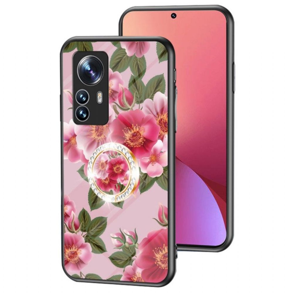 Hülle Für Xiaomi 12 / 12X Gehärtetes Glas Mit Blumenring