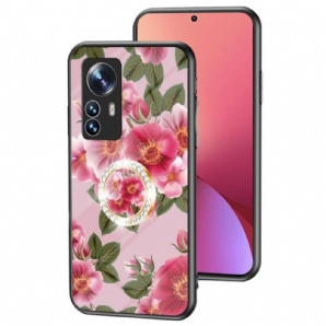 Hülle Für Xiaomi 12 / 12X Gehärtetes Glas Mit Blumenring