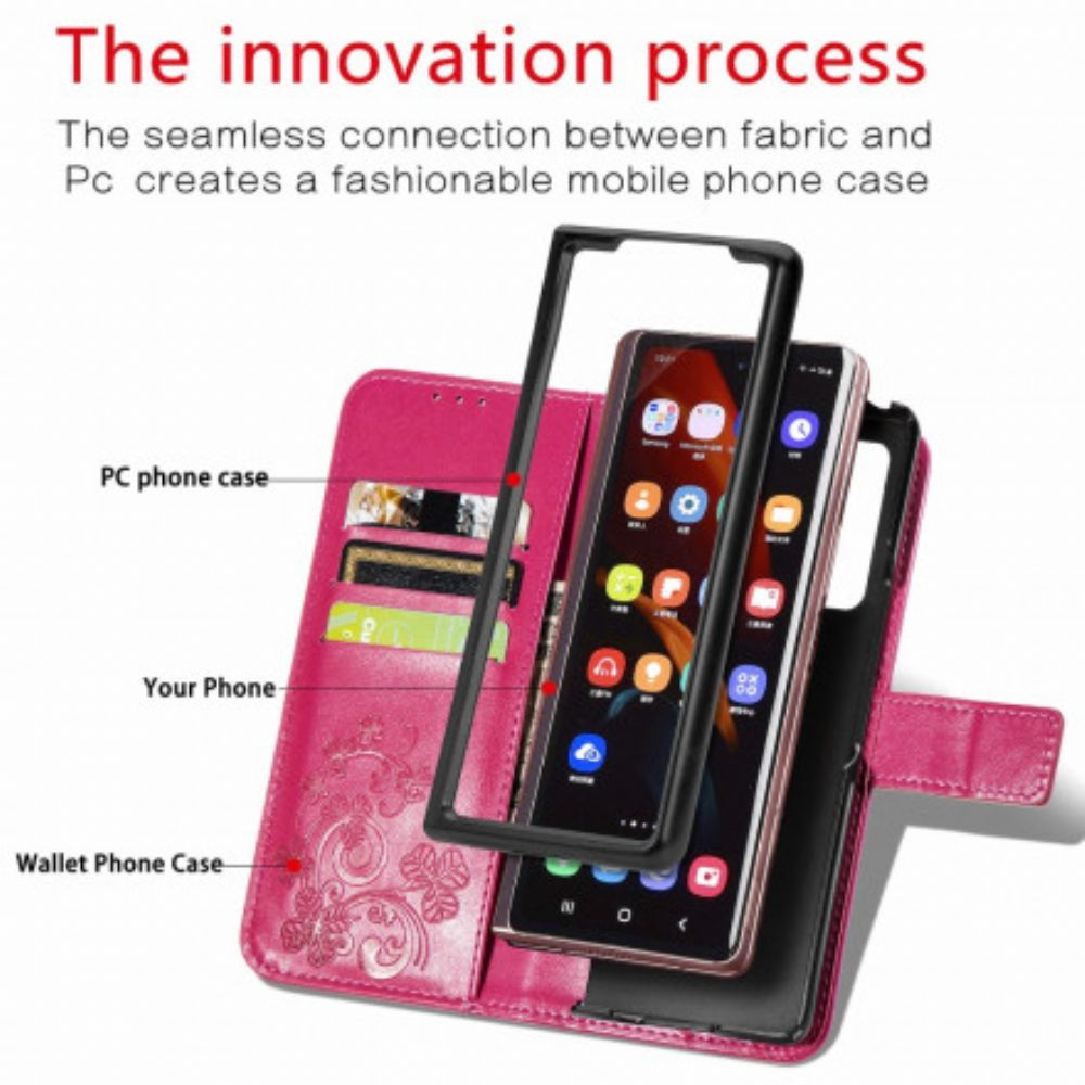 Flip Case Für Samsung Galaxy Z Fold 3 5G Blumendesign Mit Lanyard