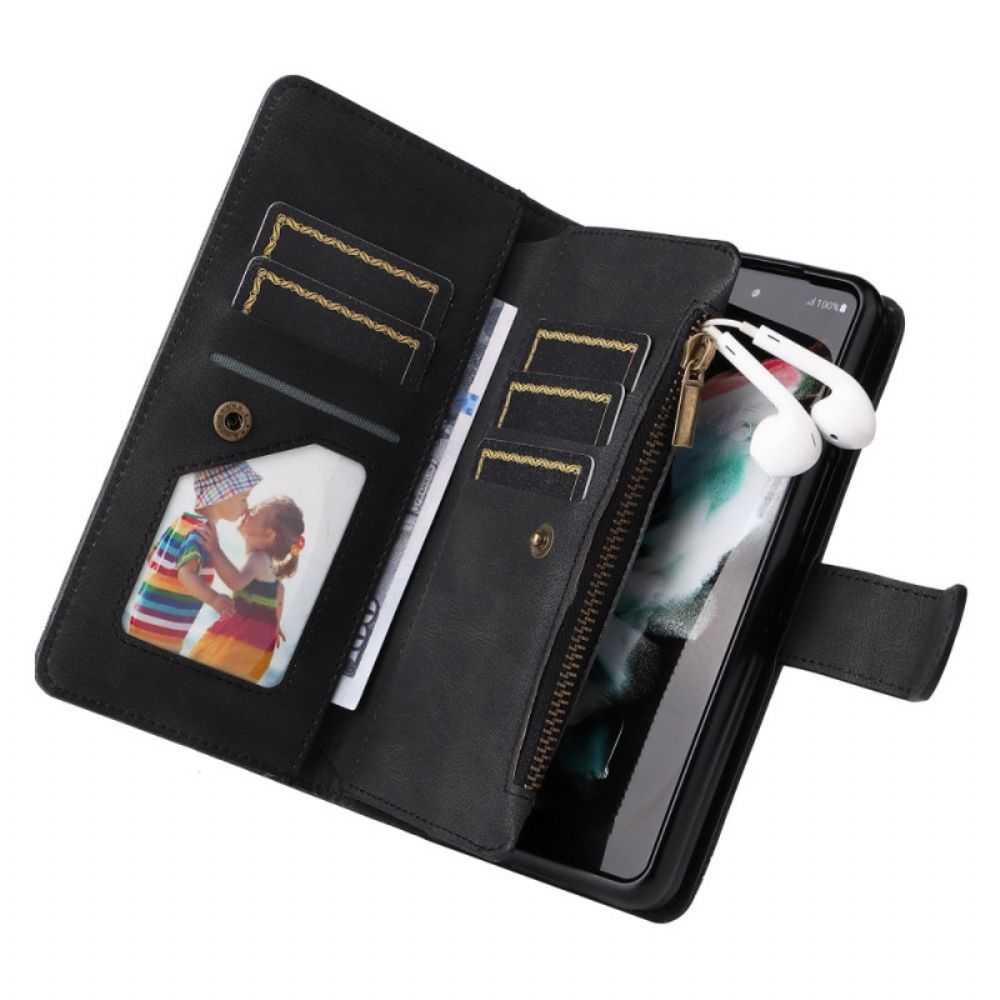 Flip Case Für Samsung Galaxy Z Fold 3 5G Multifunktionsniete Und Lanyard