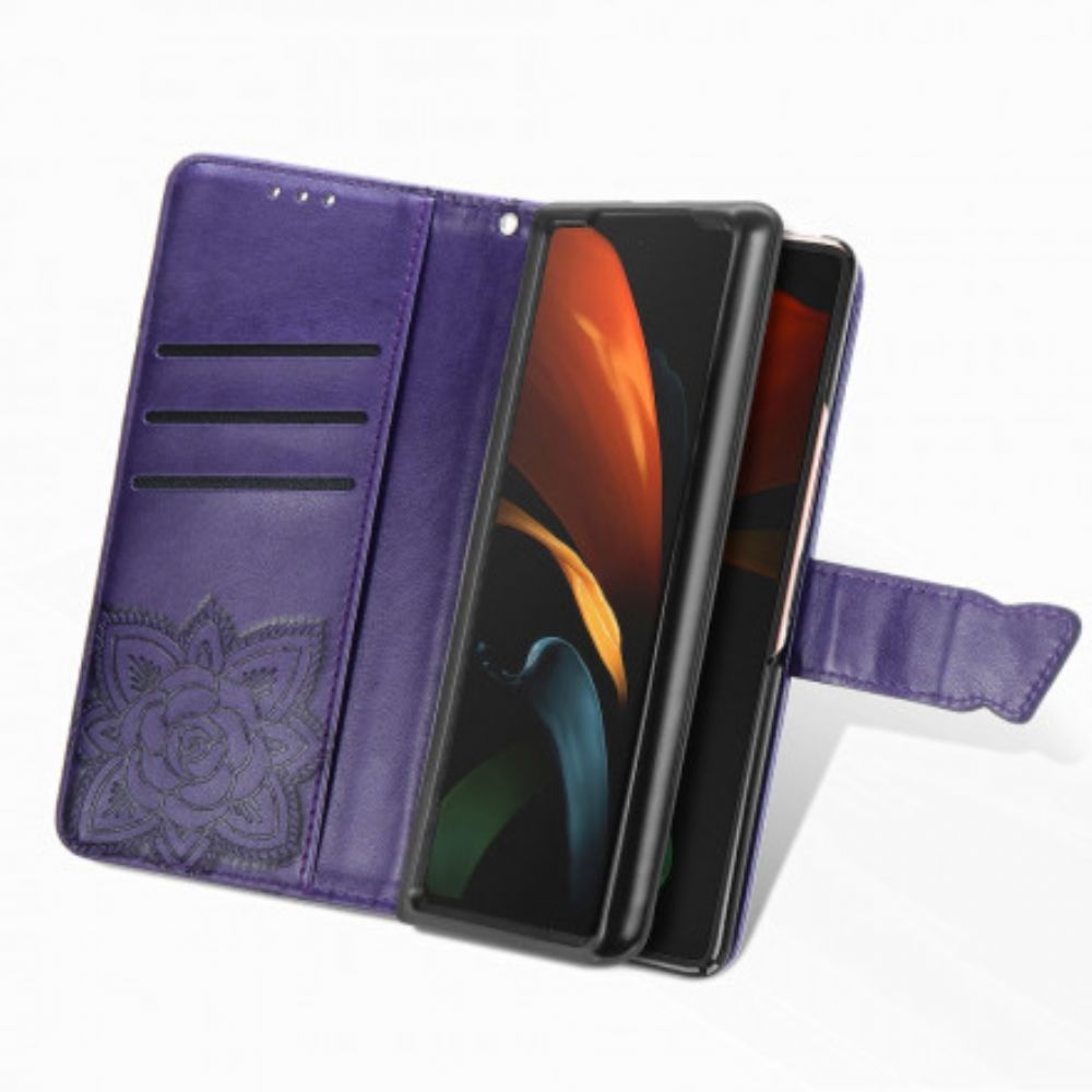 Flip Case Für Samsung Galaxy Z Fold 3 5G Schmetterlingsdesign Mit Lanyard