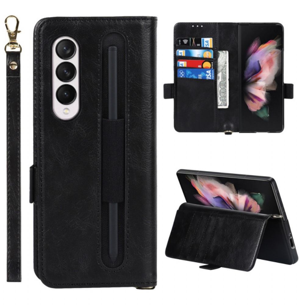 Flip Case Für Samsung Galaxy Z Fold 3 5G Flip Case Stifthalter Mit Doppelklappe