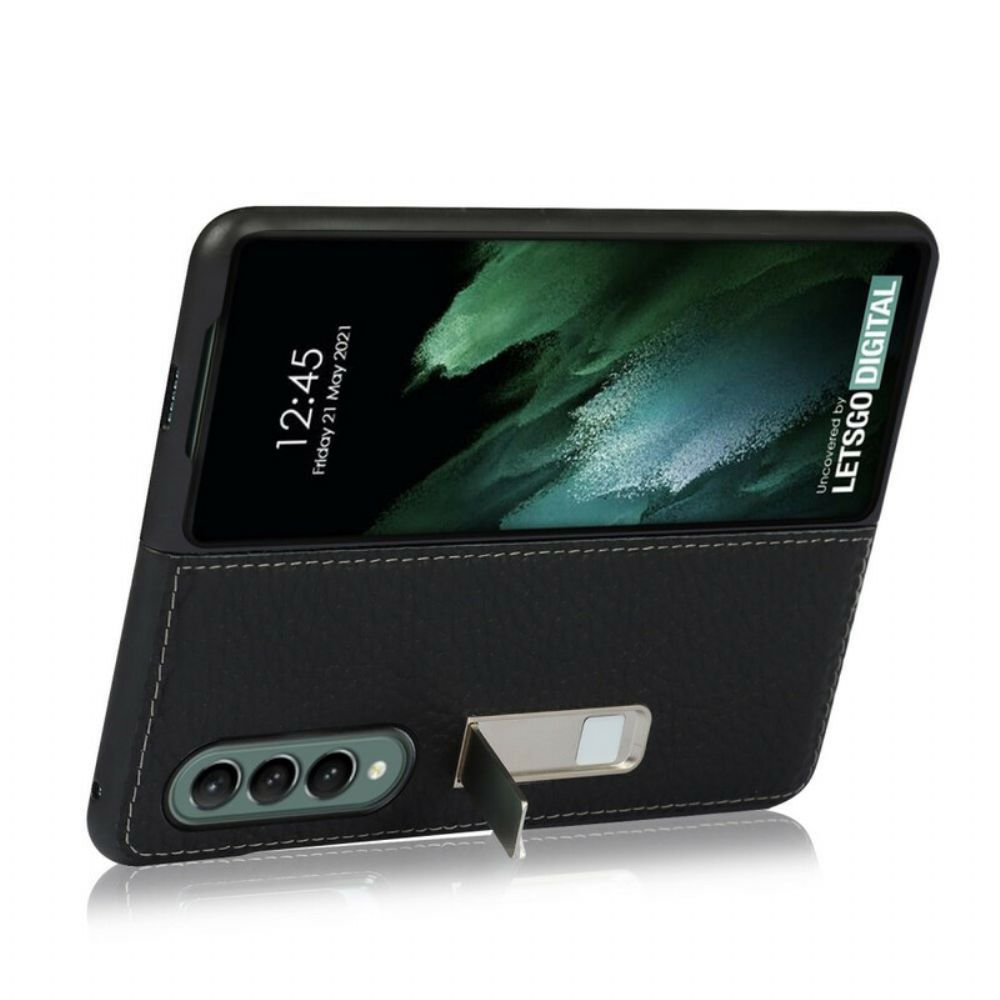 Handyhülle Für Samsung Galaxy Z Fold 3 5G Echter Litchi-leder-hands-free-support