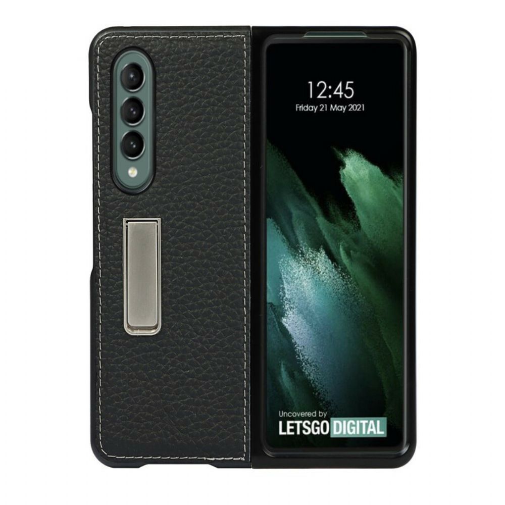 Handyhülle Für Samsung Galaxy Z Fold 3 5G Echter Litchi-leder-hands-free-support