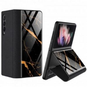 Schutzhülle Für Samsung Galaxy Z Fold 3 5G Flip Case Gkk Marmor Gehärtetes Glas