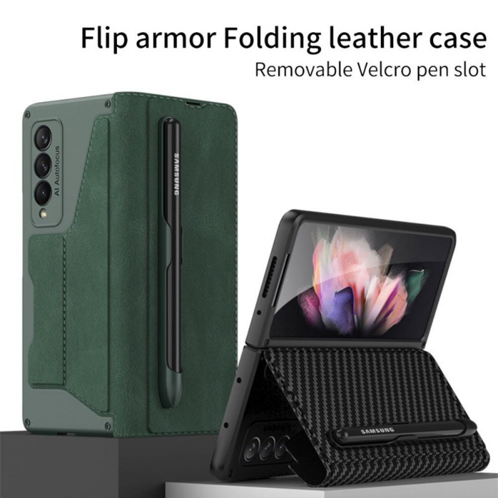 Schutzhülle Für Samsung Galaxy Z Fold 3 5G Flip Case Kunstleder Stifthalter Gkk