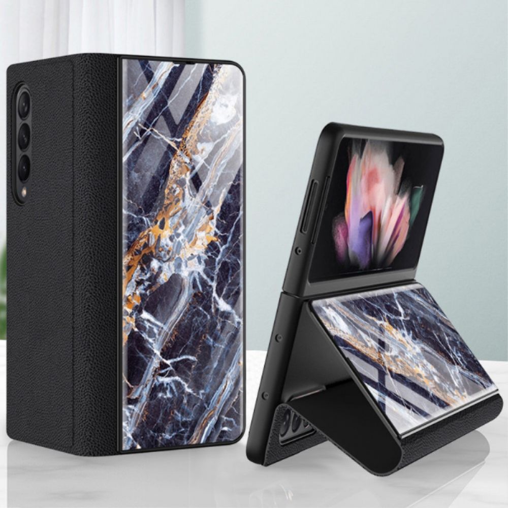 Schutzhülle Für Samsung Galaxy Z Fold 3 5G Flip Case Marmor-effekt Aus Gehärtetem Glas