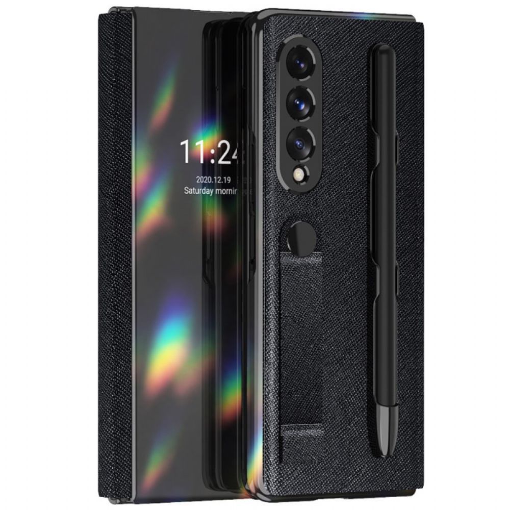 Schutzhülle Für Samsung Galaxy Z Fold 3 5G Flip Case Spiegelstifthalter Und Riemen