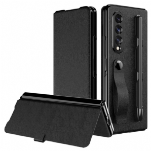 Schutzhülle Für Samsung Galaxy Z Fold 3 5G Flip Case Stylus-halter Und Riemen Im Litchi-leder-stil