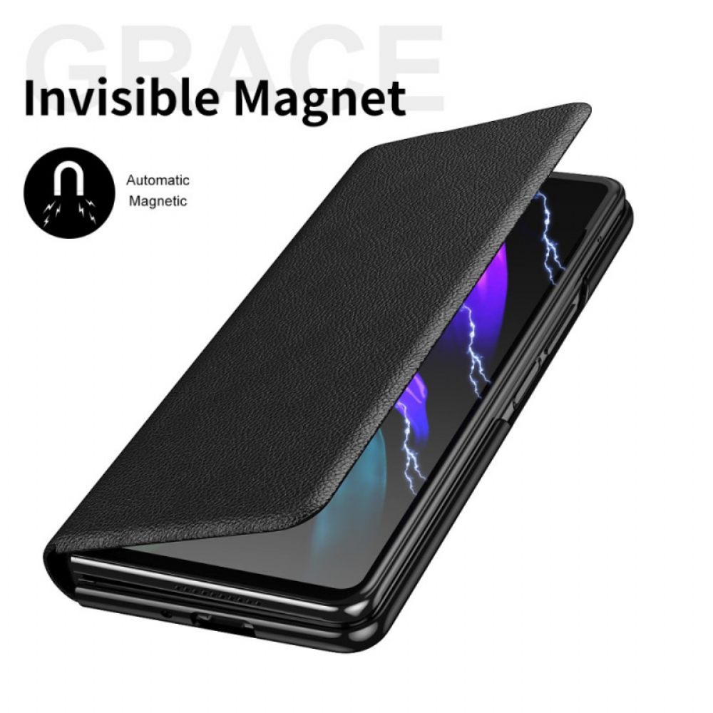 Schutzhülle Für Samsung Galaxy Z Fold 3 5G Flip Case Stylus-halter Und Riemen Im Litchi-leder-stil