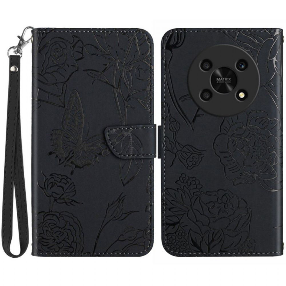 Flip Case Für Honor Magic 4 Lite 5G Schmetterlinge Und Lanyard