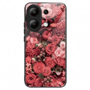 Hülle Xiaomi Redmi Note 13 4g Rote Blumen Aus Gehärtetem Glas