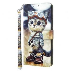 Lederhüllen Xiaomi Redmi Note 13 4g Handyhülle Fliegerkatze Mit Riemen