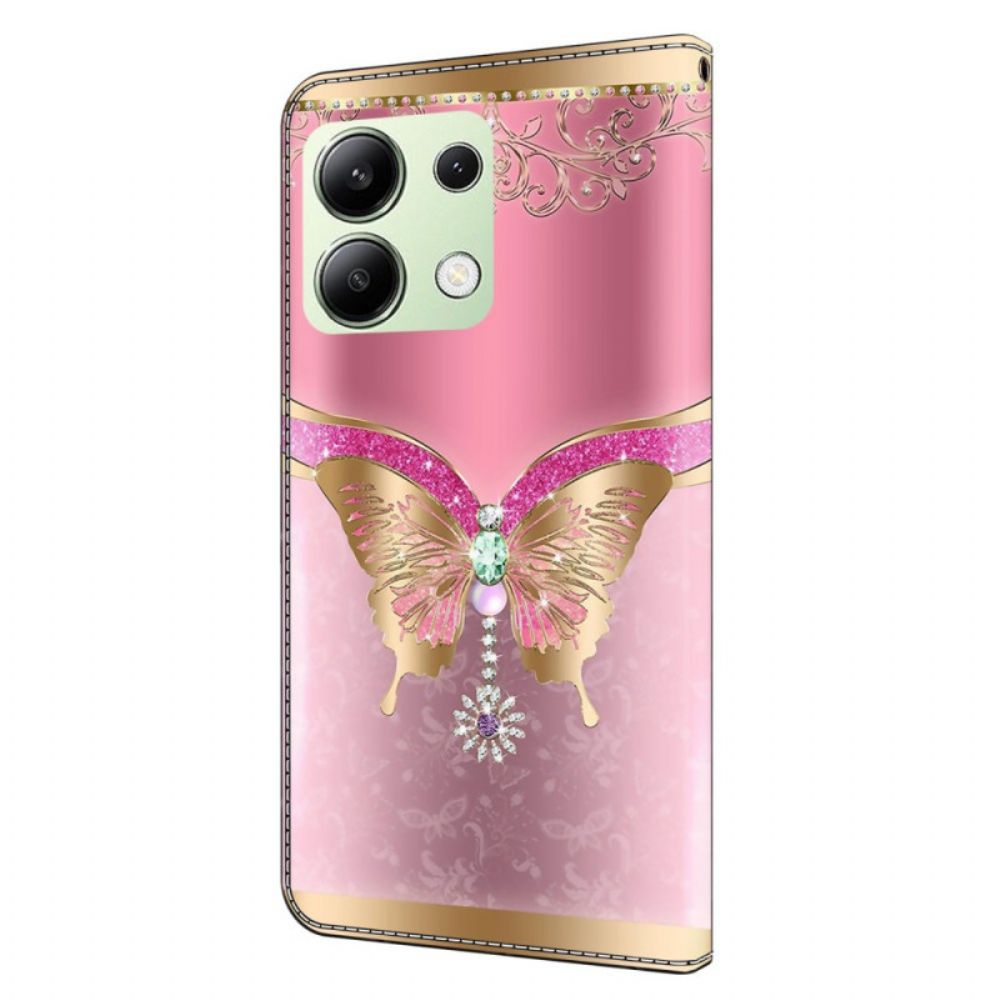 Lederhüllen Xiaomi Redmi Note 13 4g Handyhülle - Rosa Und Goldener Schmetterling