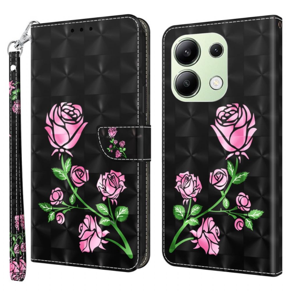 Lederhüllen Xiaomi Redmi Note 13 4g Rosa Blumen Mit Riemen