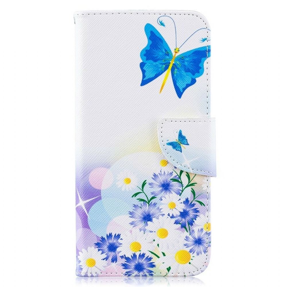 Flip Case Für Samsung Galaxy A10 Gemalte Schmetterlinge Und Blumen