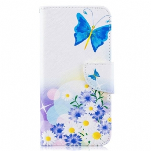 Flip Case Für Samsung Galaxy A10 Gemalte Schmetterlinge Und Blumen