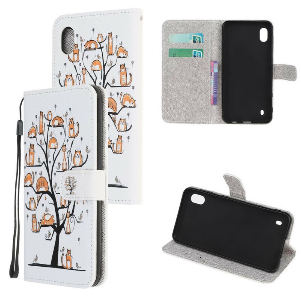 Flip Case Für Samsung Galaxy A10 Mit Kordel Funky Cats Mit Riemen