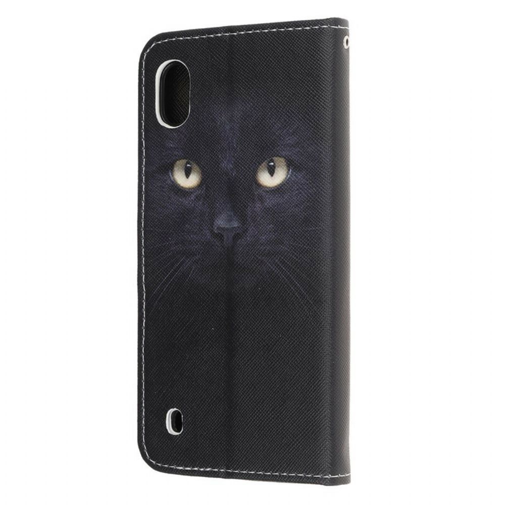 Flip Case Für Samsung Galaxy A10 Mit Kordel Schwarze Katzenaugen Mit Riemen