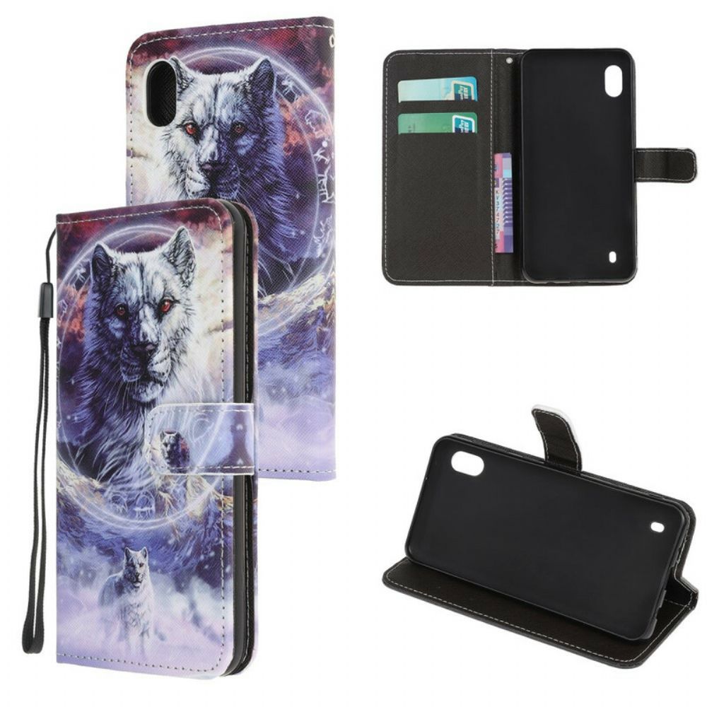 Flip Case Für Samsung Galaxy A10 Winterwolf Mit Lanyard