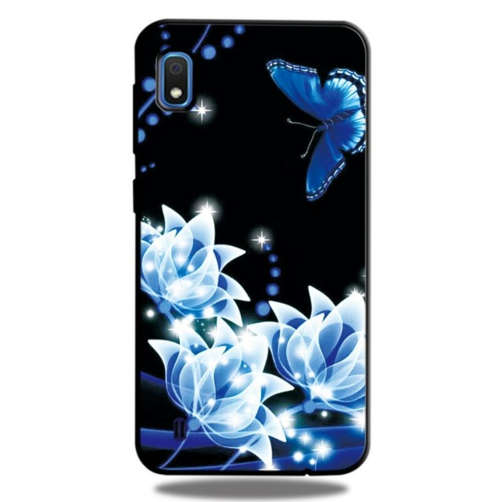 Hülle Für Samsung Galaxy A10 Schmetterling Und Blaue Blumen