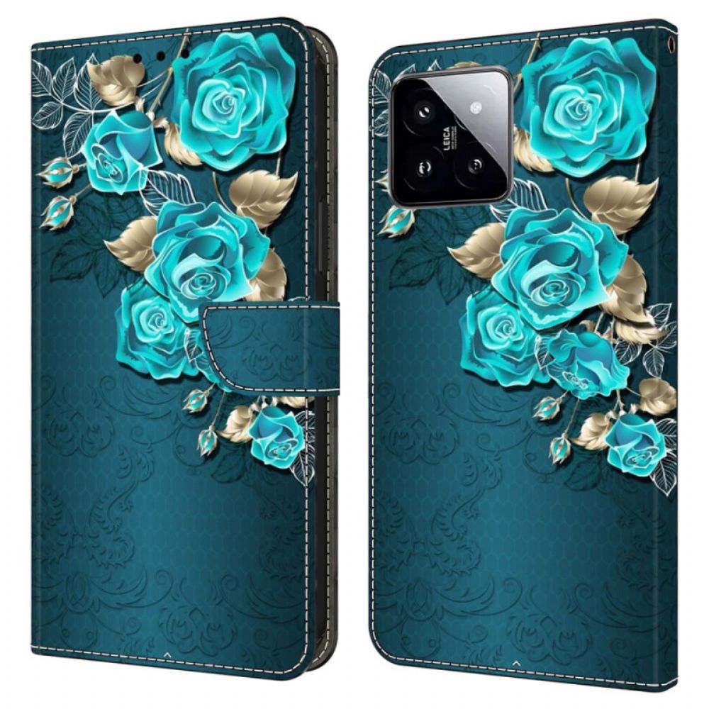 Lederhüllen Xiaomi 14 Blaue Rose