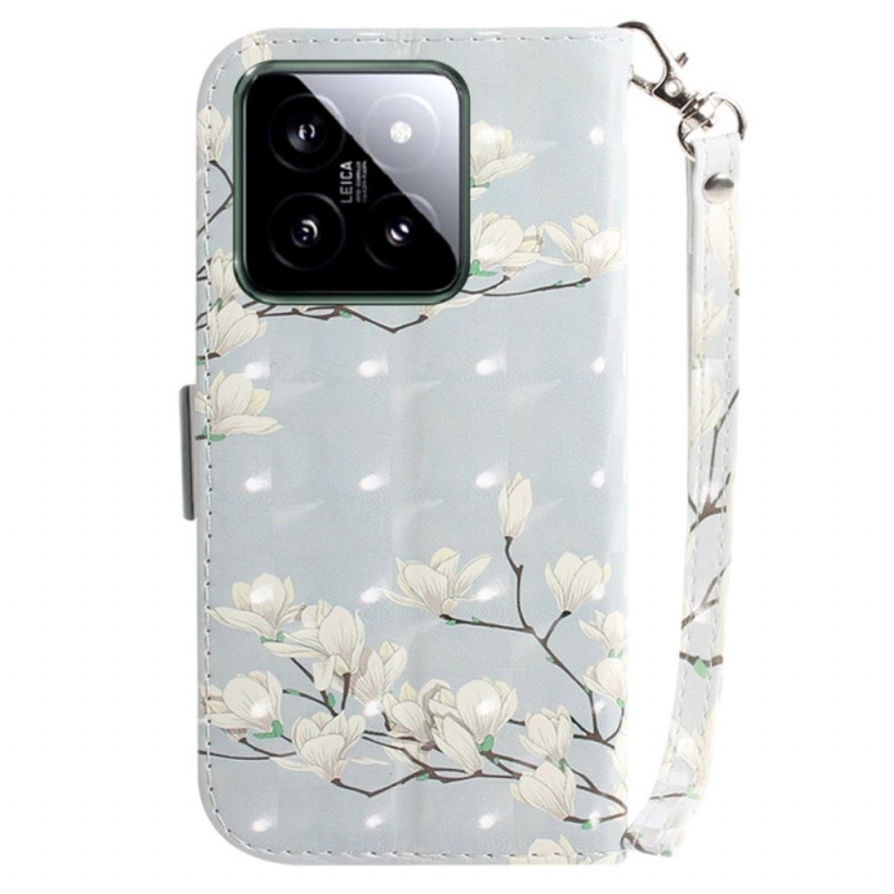 Lederhüllen Xiaomi 14 Handyhülle Magnolie Mit Riemen